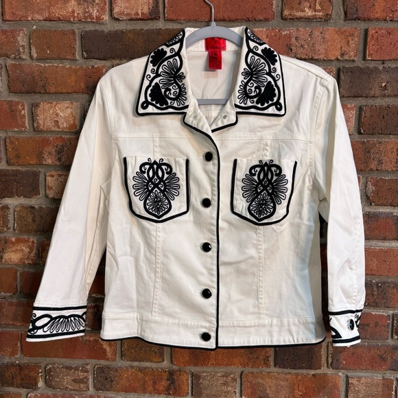 V Christina women’s embroidered boho hippie western demim jacket black/white M - Picture 1 of 6